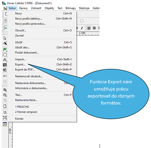 Zoner Callisto 5 - Menu Súbor Export